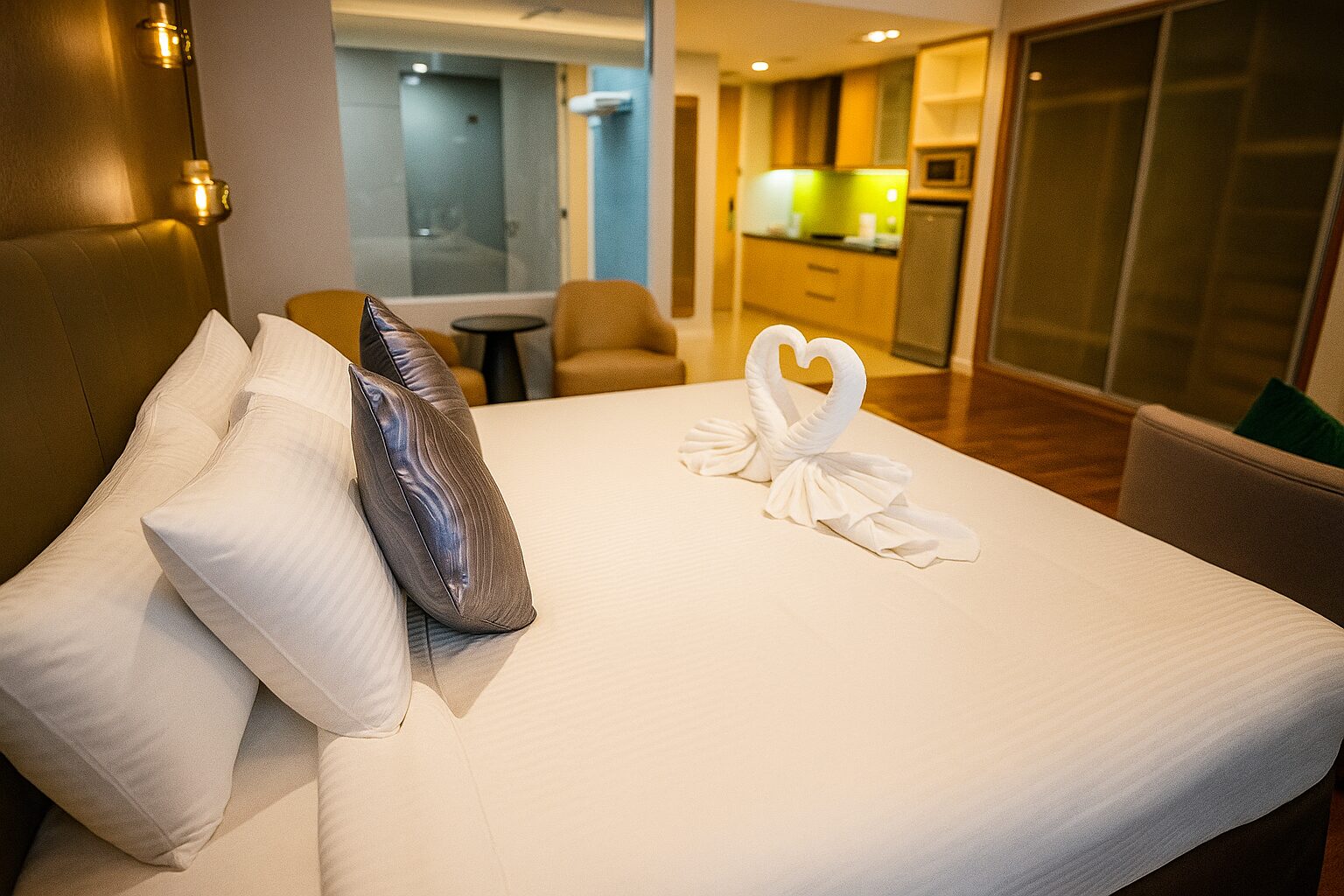 Luxurious king-size bed in Premier Studio Suite